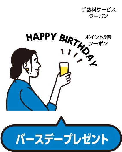 手数料サービスクーポンまたはポイント5倍クーポンがもらえる「バースデープレゼント」